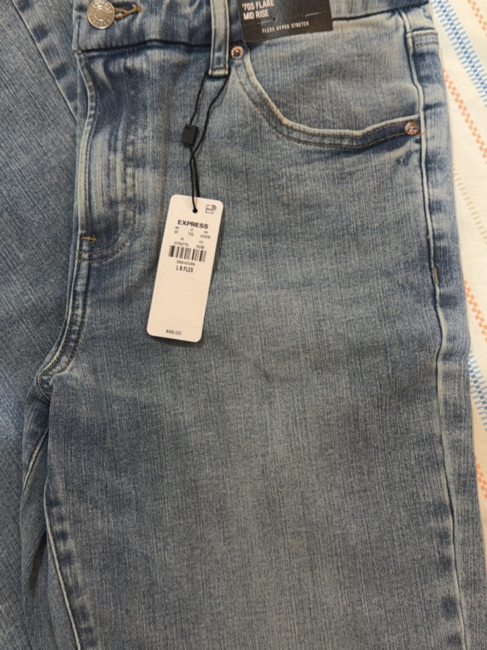 Express 70s Flare Mid-Rise Jeans Large Regular Flexx Hyper Stretch